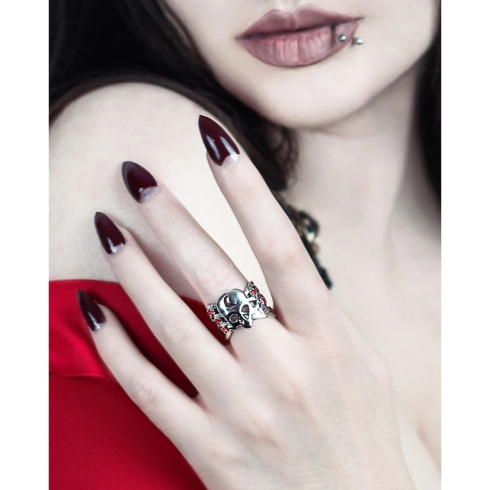 Rogue + Wolf ✦ Sands of Time Ring ✦ Skull Crescent Moon Garnet Ruby Citrine Sz 6